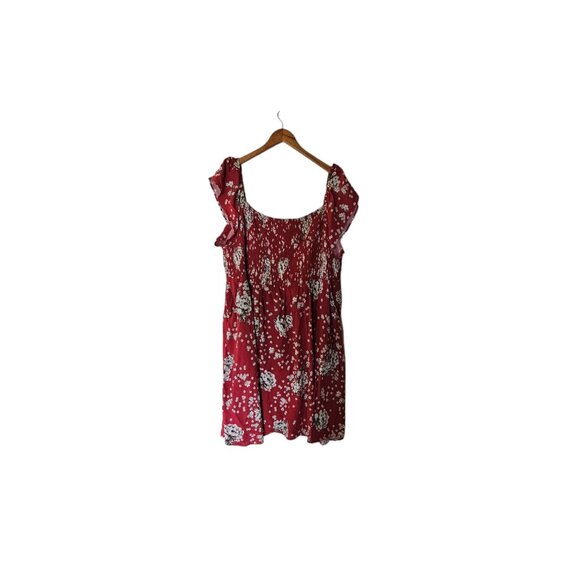 Torrid Red Mini Floral Challis Smocked Bodice Off-Shoulder Skater Dress Plus 4X - Picture 3 of 12